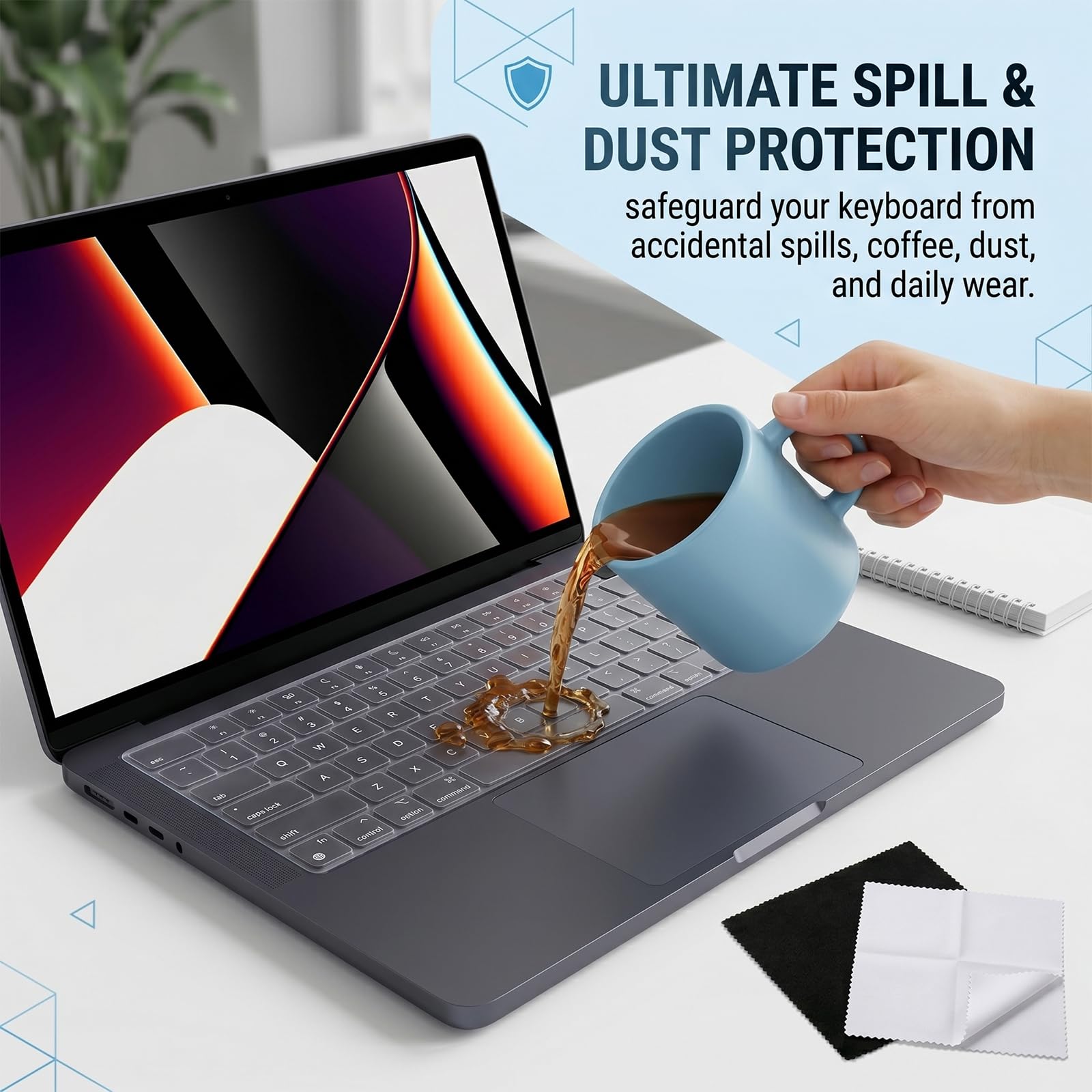 Protezione tastiera compatibile MacBook Air M5 13 pollici, MacBook Pro M5, MacBook Neo – Trasparente, include 2 panni