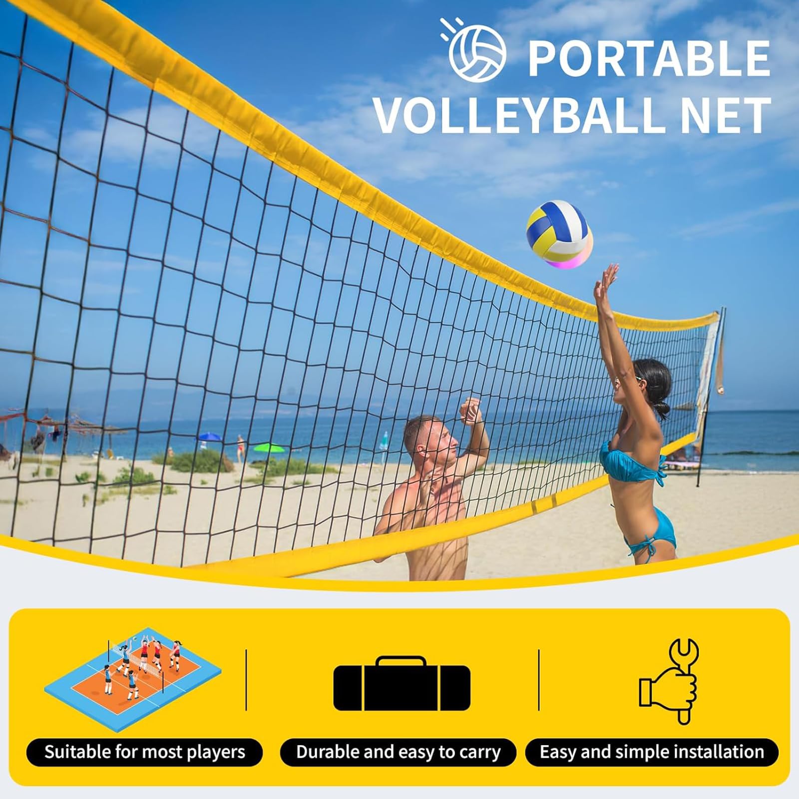 Volleyballnetz Set Outdoor Tragbarer Beachvolleyball-Netz Garten Strand Rasen
