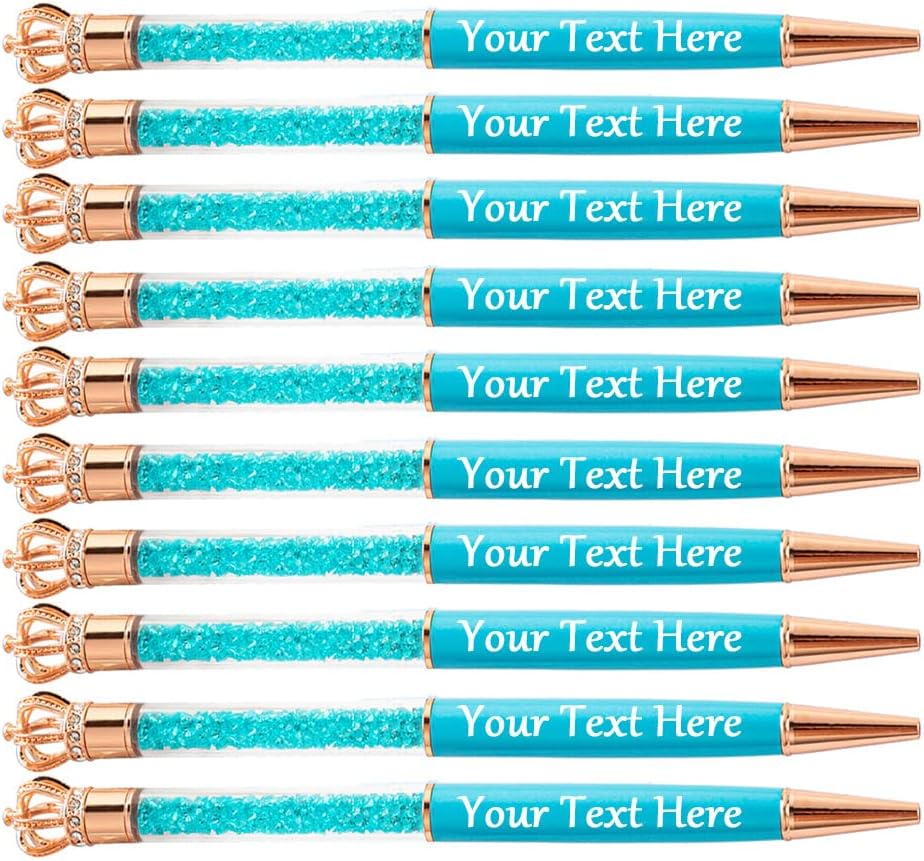 Personalized Pens with Name Text Engraved Luxury Synthetic Diamond Crown Top Custom Gift Ballpoint Pen for Girls 10 Pcs, Lake