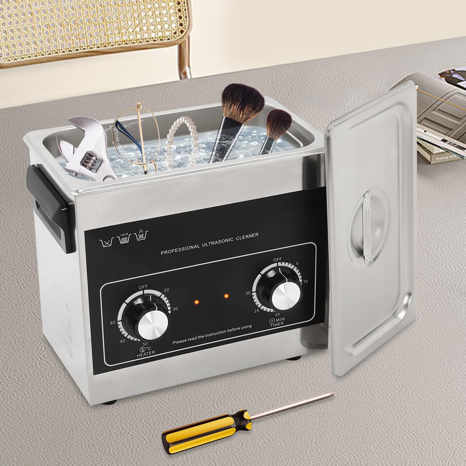 ERoomQ 3.2L Ultrasonic Cleaner,120W 40KHZ Jewellery Cleaner,Low Noise Glasses Cleaner Machine,for Jewelry Ring Earring Necklace