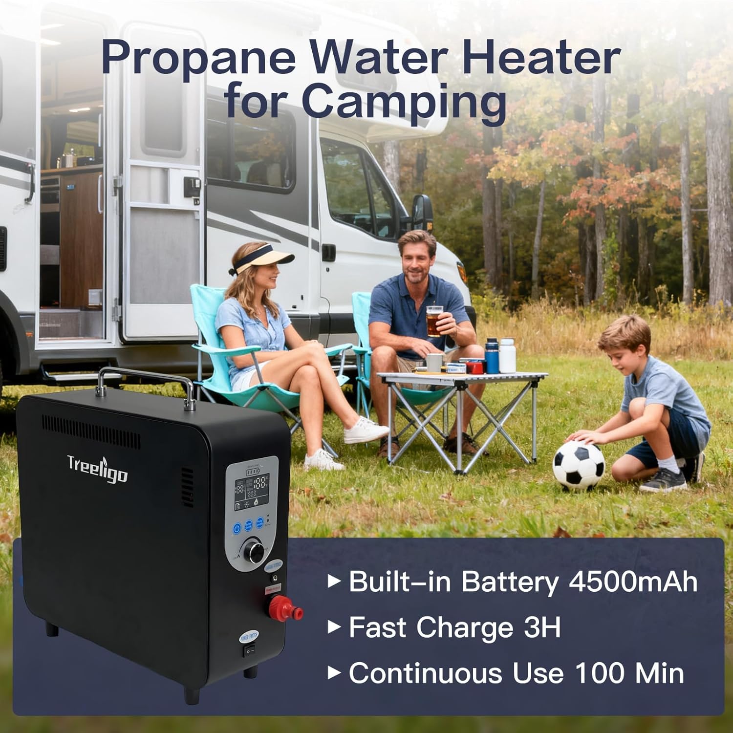 Treeligo 40,900BTU Portable Propane Water Heater for Camping,Instant Hot Water Heaters with Minimalist Style & 4500mAh Battery for Outdoor Showering and Cleaning on RV Trips, Hiking, Fishing