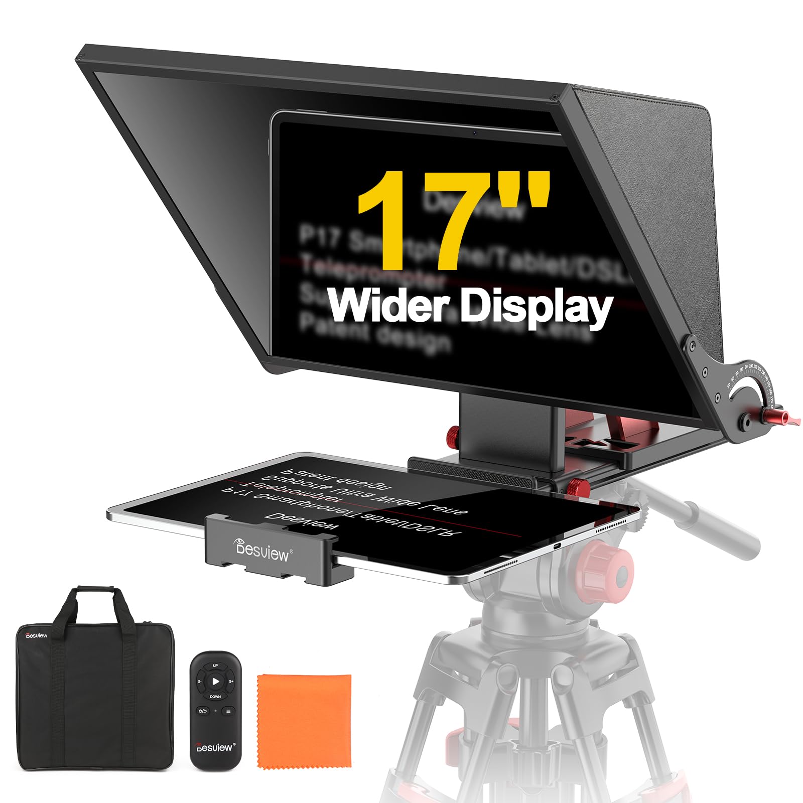 Desview Prompter P17 Teleprompter in lega di alluminio con custodia per il trasporto, compatibile con fotocamere DSLR, videocamere, smartphone e tablet per la registrazione video