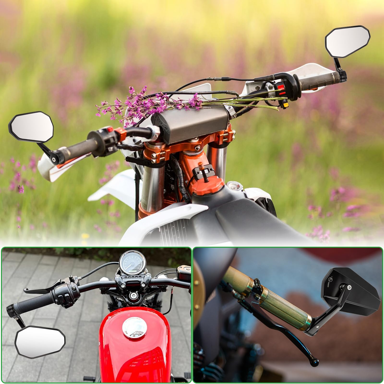 Rétroviseurs Latéraux de Moto E-mark Homologué, 1 Pair Rétroviseurs Moto Universels avec Embouts de Guidon Universel pour Scooter ATV Motos Quad