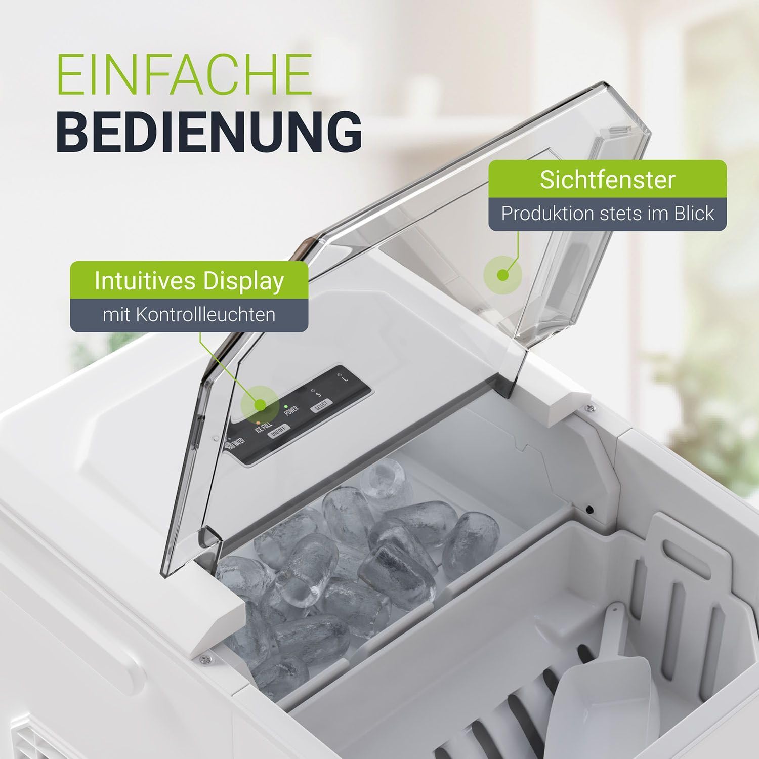 Machine à glaçons IceOracle de Juskys - prépare des glaçons pour vos cocktails en 6-13 min - mini machine à glaçons pouvant préparer jusqu'à 12 kg de glace par jour - grand panier à glaçons - blanc