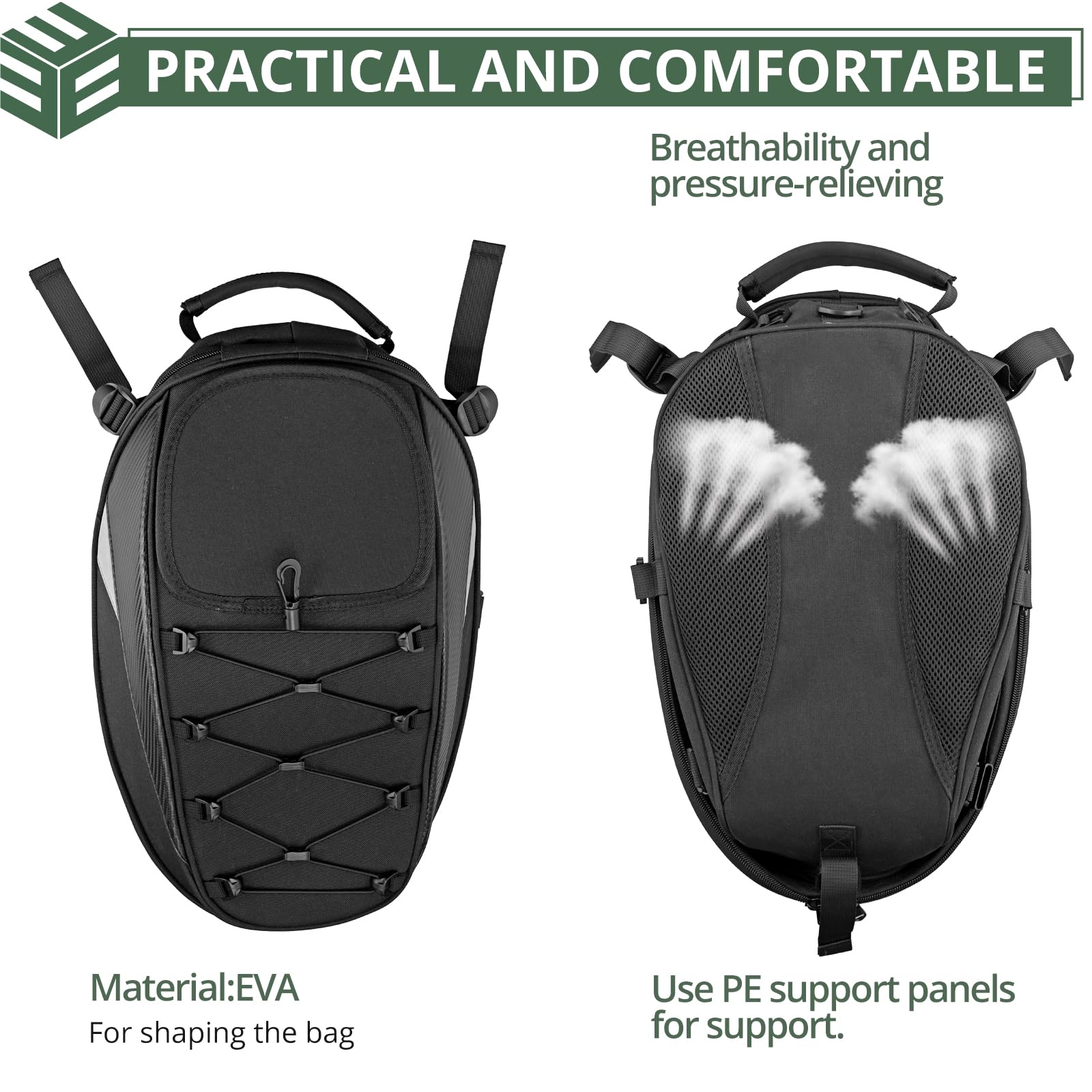 EYPINS Hecktasche Motorrad, Erweiterbar Wasserdicht Motorradtasche mit Reflexstreifen, Regenschutz, verstellbare Gurte Motorrad-Rucksack, Integralhelm-Organisator, Schwarz