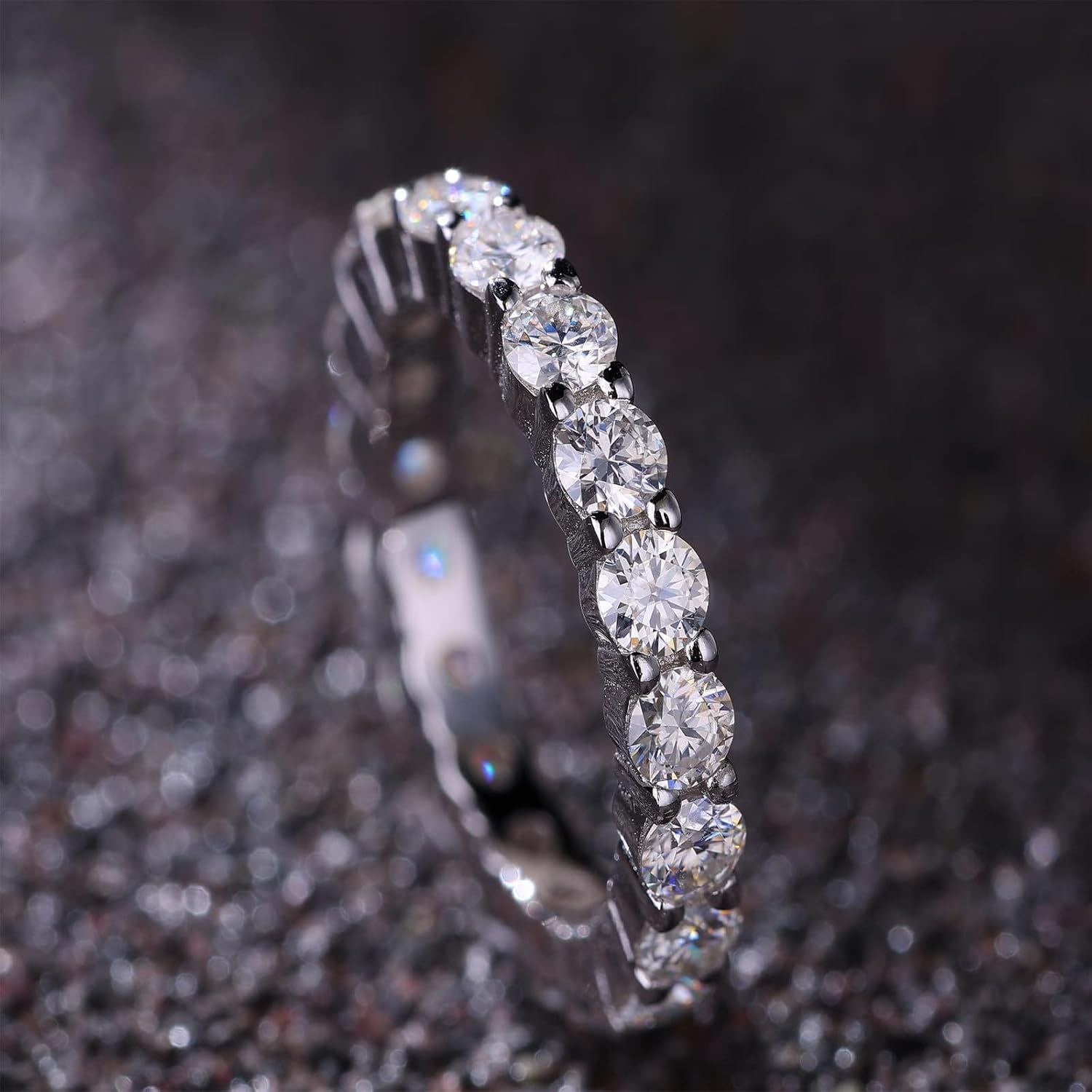 Moissanite Rings, Sterling Silver Eternity Stackable Ring Band, Promise Engagement Wedding Rings for Women Girls, Size 5-10, 1.9-2.3ct Moissanite Wedding Band - Image 4