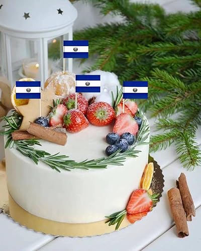 Miniatura 7 de Banderas de palillo de dientes de El Salvador, 100 unidades, mini banderas pequeñas de Salvador para cupcakes, banderas, banderas, banderines para