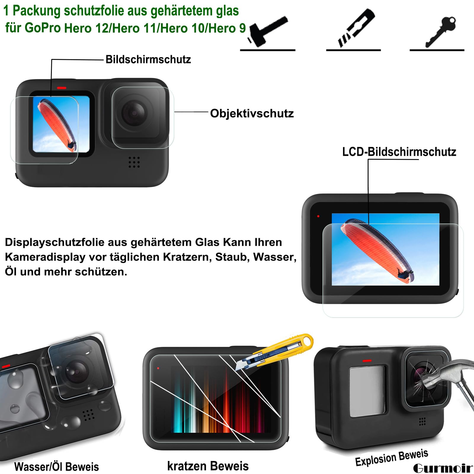 Zubehör Set Kit mit Wasserdichtem Gehäuse für GoPro Hero 13/12/11/10/9 Schwarz, Action Kamera Video Zubehör Set Bundle Kompatibel mit Go Pro 13 12 11 10 9(PT10)