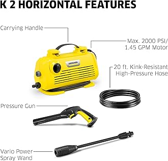 Kärcher Pressure Washer K 2 Horizontal, Vario Power Spray Wand - for Cars, Decks, Driveways, Siding, Patios, max. 2000 PSI 1.45 max. GPM