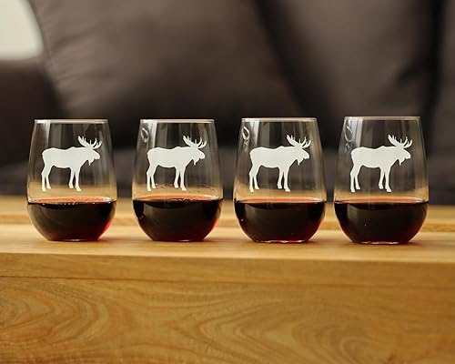 Miniatura 9 de Moose Silhouette - Stemless Wine Glass - Cabin Themed Gifts or Rustic Decor - Large 17 Ounce