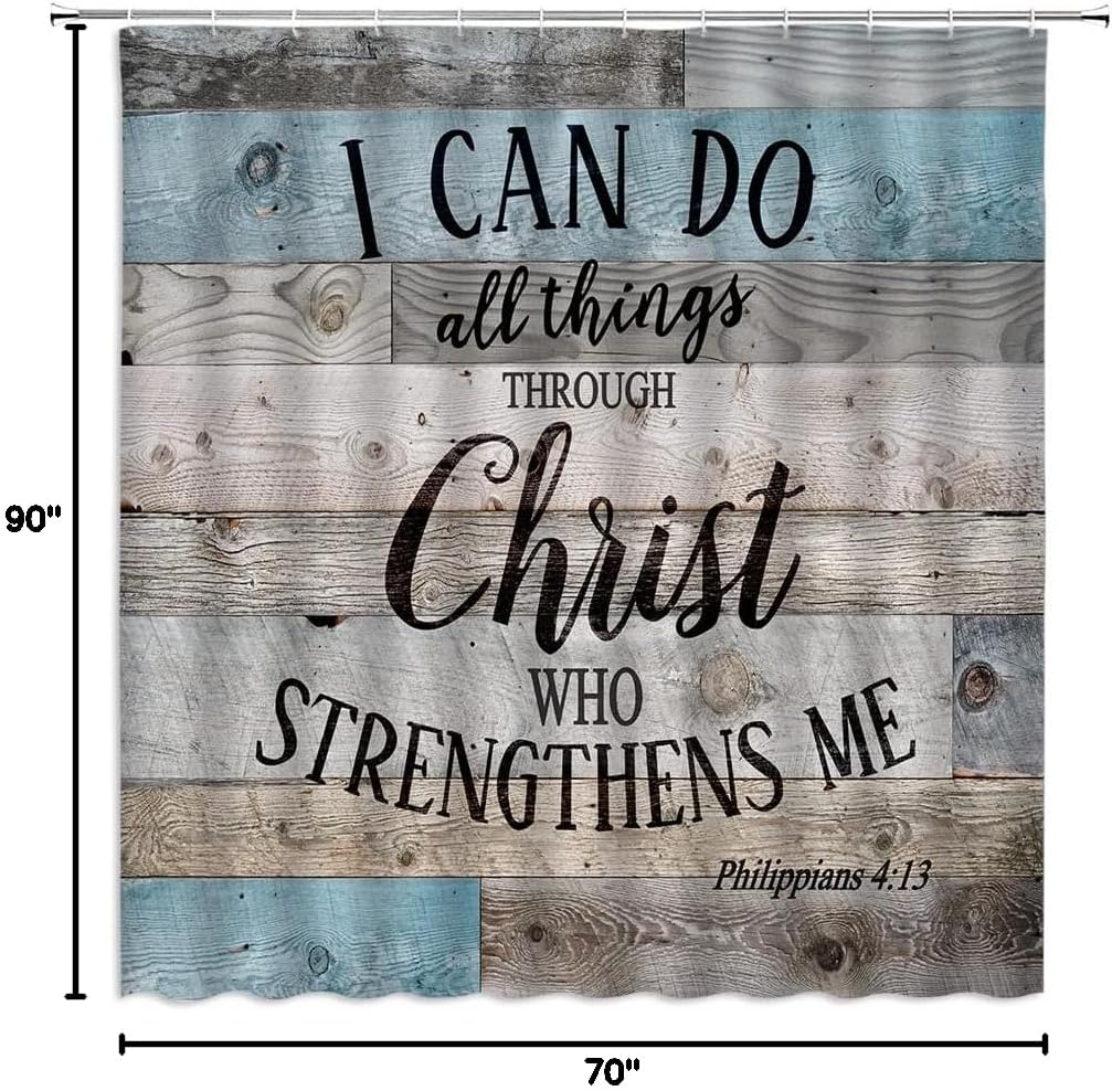 Rustic Wooden Inspirational Shower Curtain Farmhouse Motivational Phrases Decor Fabric Bathroom with Hook 90Wx70H Inch