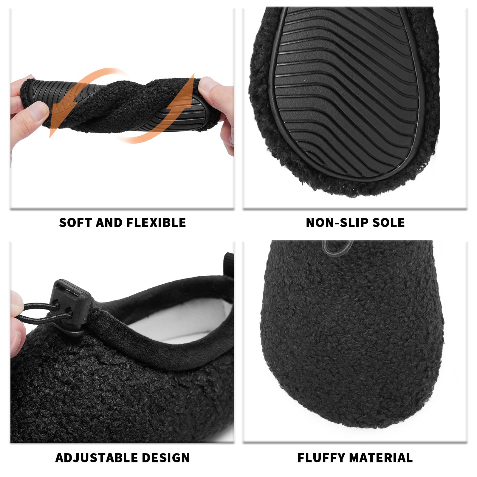 Heiiwarm Kids Cozy Slippers Winter Indoor Slippers Rubber Sole Clog Slippers Lightweight Warm House Socks Bedroom Anti-Skid shoes Black 3.5-4.5