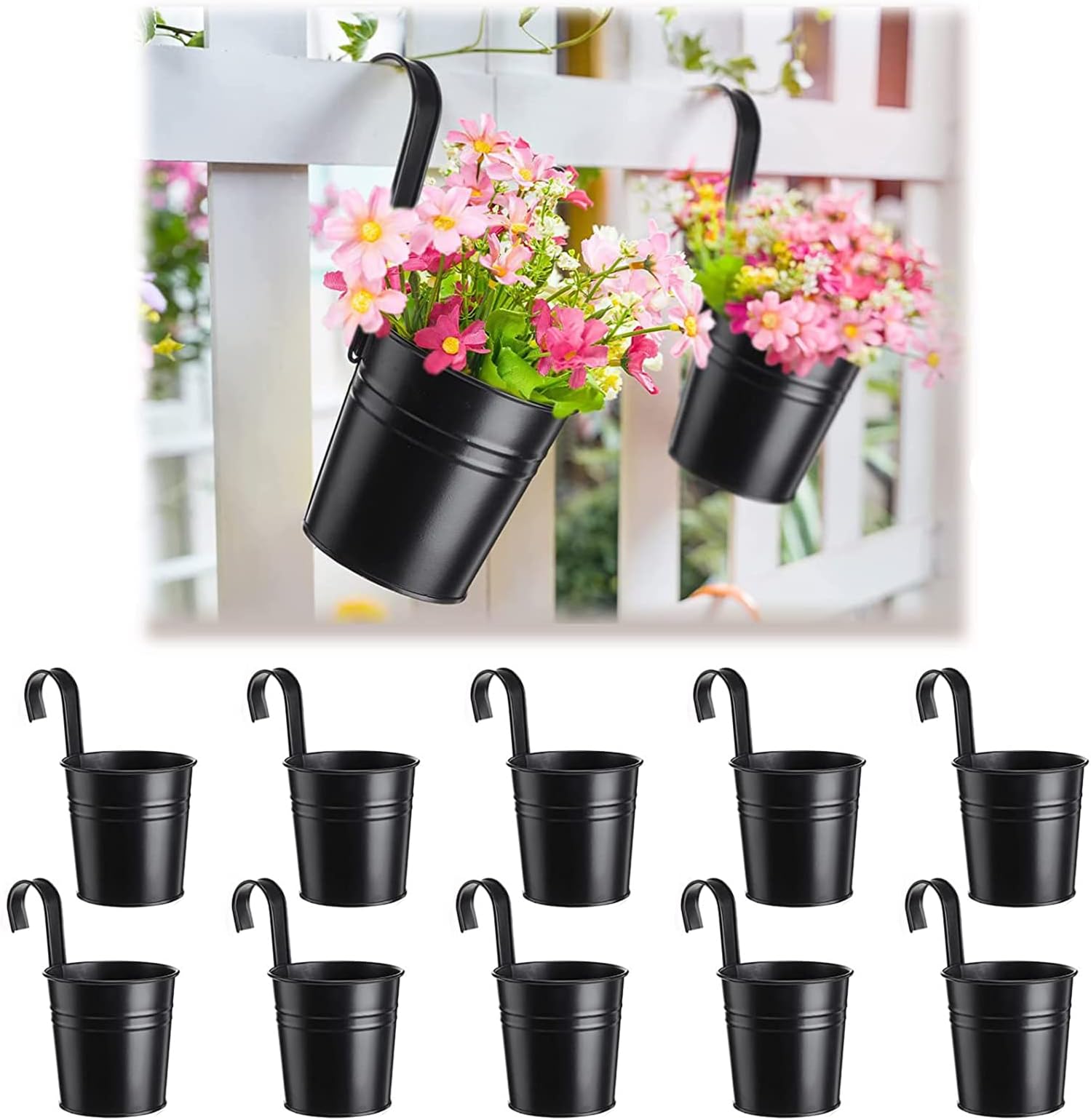 WAIZHIUA 10 Pcs 10 cm Metal Flower Pots, White Metal Hanging Plant Pots