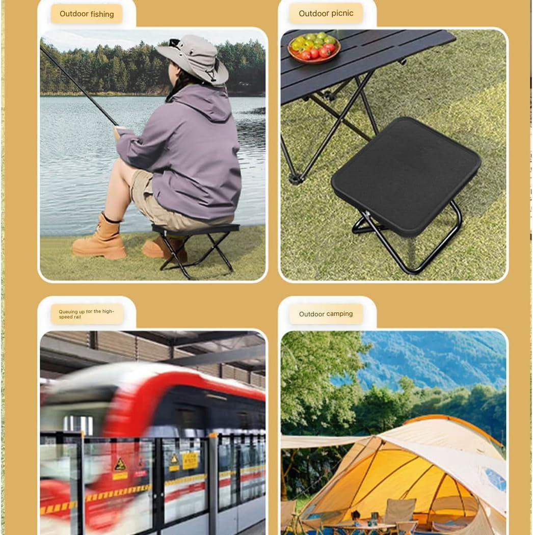 Portable Folding Chair Purse - Lightweight Compact Foldable Stool for Outdoor Hiking Picnic Commuting, Easy-Carry Multi-Use Design, Black