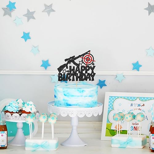 Miniatura 5 de Maicaiffe Decoración para tartas de cumpleaños con temática de disparos de pistola, decoración de pastel de cumpleaños para hombre