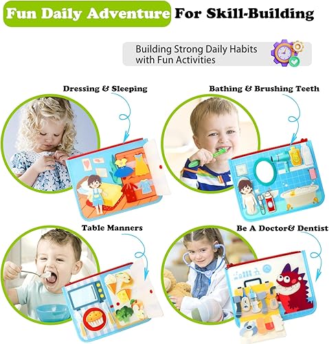 Miniatura 5 de Guolely Busy Board Dinasaur & Mermaid - 2 juguetes Montessori para niños de 1, 2, 3, 4 años, tablero sensorial de desarrollo de actividades