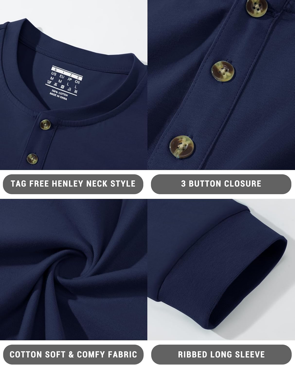 EKLENTSON Men's Henley Shirts Long Sleeve Cotton Lightweight Pullover Shirt Casual Fashion Button T-Shirt Basic Tee Tops - Image 6