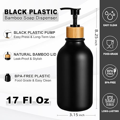 Miniatura 2 de Dispensador de jabón de manos para baño, dispensador de jabón negro para cocina, dispensador de jabón de plástico de 17 onzas líquidas para manos y