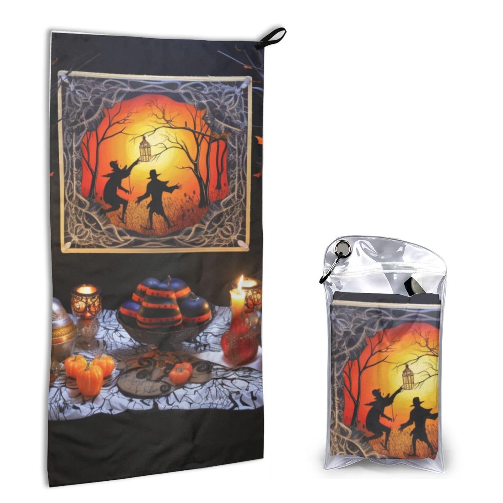 BWWHCCTI Quick Dry Hand Towel With Bag - Halloween Party Printed Super Absorbent Face Cloth Microfiber Travel Sports Towels 40x80cm