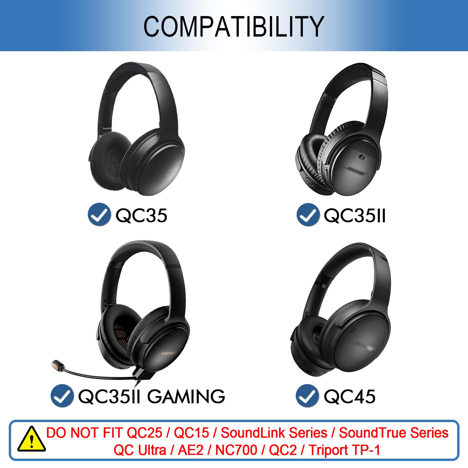 GEVO Kit di ricambio per cuffie e archetto per Bose QC35/QC35 ii, argento
