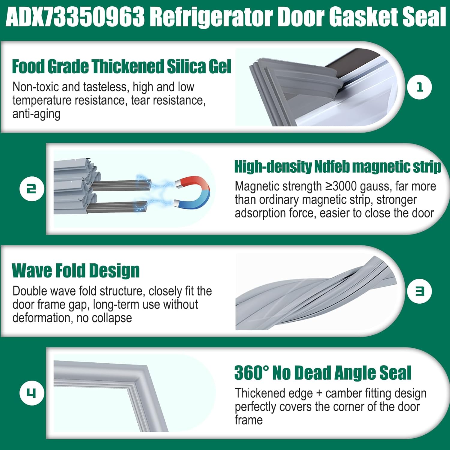 UPGRADED ADX73350963 Freezer Door Gasket Replacement Compatible with LG Bottom-Mount Refrigerator ADX73350953 Freezer Door Seal, Replaces LFXS24623W LFXS24663S LFXS24623S Freezer Door Gasket