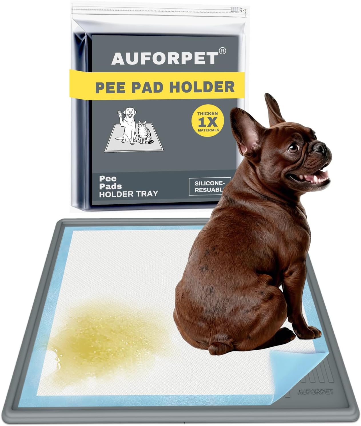 Silicone Pee Pad Holder, Extra Thick Tray for 22" x 22" Disposable Pads, Raised High Edge Leak-Proof Mat for Puppy, Dog, Cat Training Floor Protection