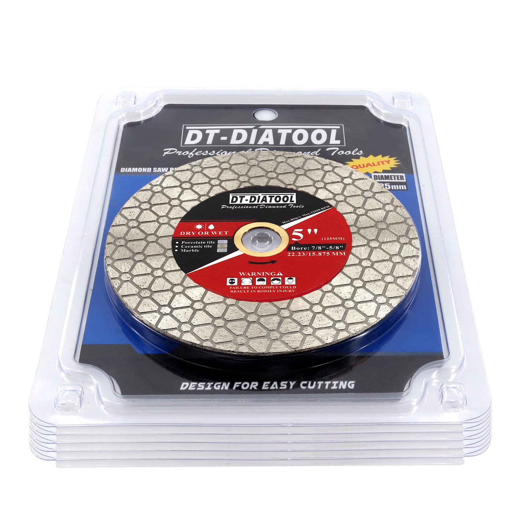 DT-DIATOOL Hoja de sierra de diamante de 125 mm para cortar azulejos de porcelana, cerámica, mármol, gres artificial, molienda, paquete de 5