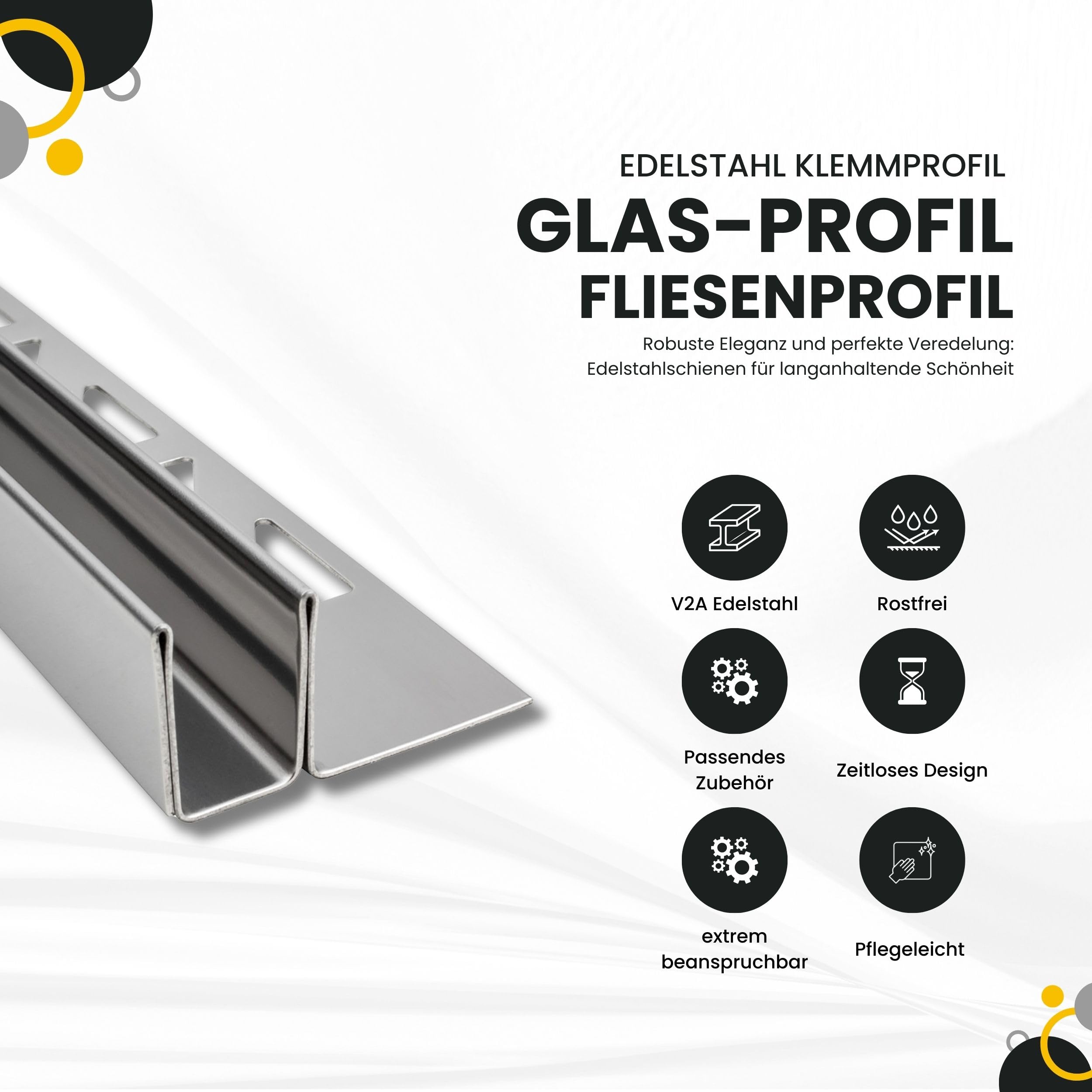 Glas-Fliesenprofil Edelstahl Klemmprofil Wandprofil V2A 2m 19mm 11mm