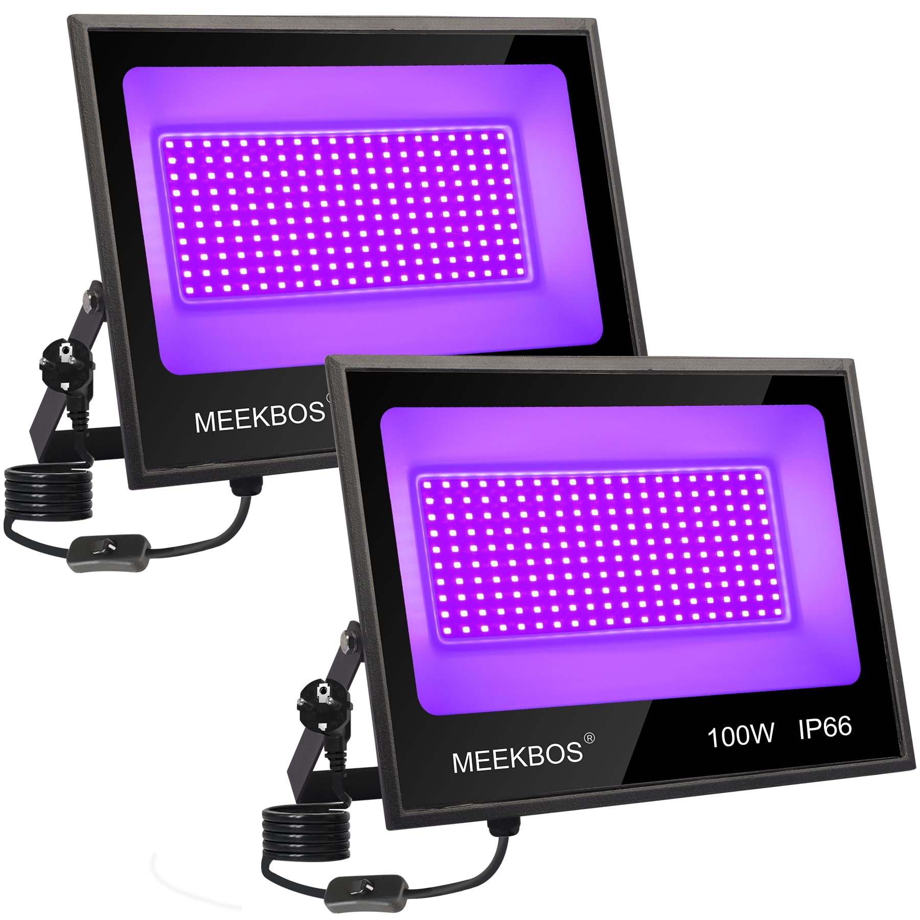 Lumiere Noire LED, 2 Unités 100W Projecteur LED UV Extérieur,385-400nm Black light IP66 Etanche Lumière Noire Ultraviolet pour Soiree Fluo,Glow Party,Neon Fête,Peinture Fluorescente,Halloween