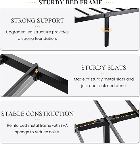 Miniatura 5 de SHA CERLIN Base de cama de metal tamaño Queen con cabecera tapizada de cuero, diseño geométrico lineal, plataforma de soporte de listones de metal