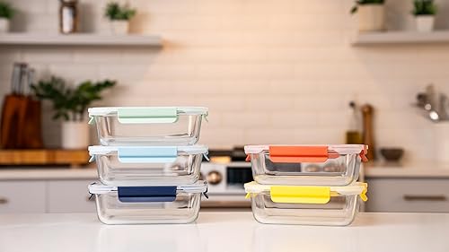 Miniatura 2 de Paquete de 5 recipientes de vidrio de almacenamiento de alimentos de 36 onzas con tapas, recipiente de vidrio de borosilicato para preparación de
