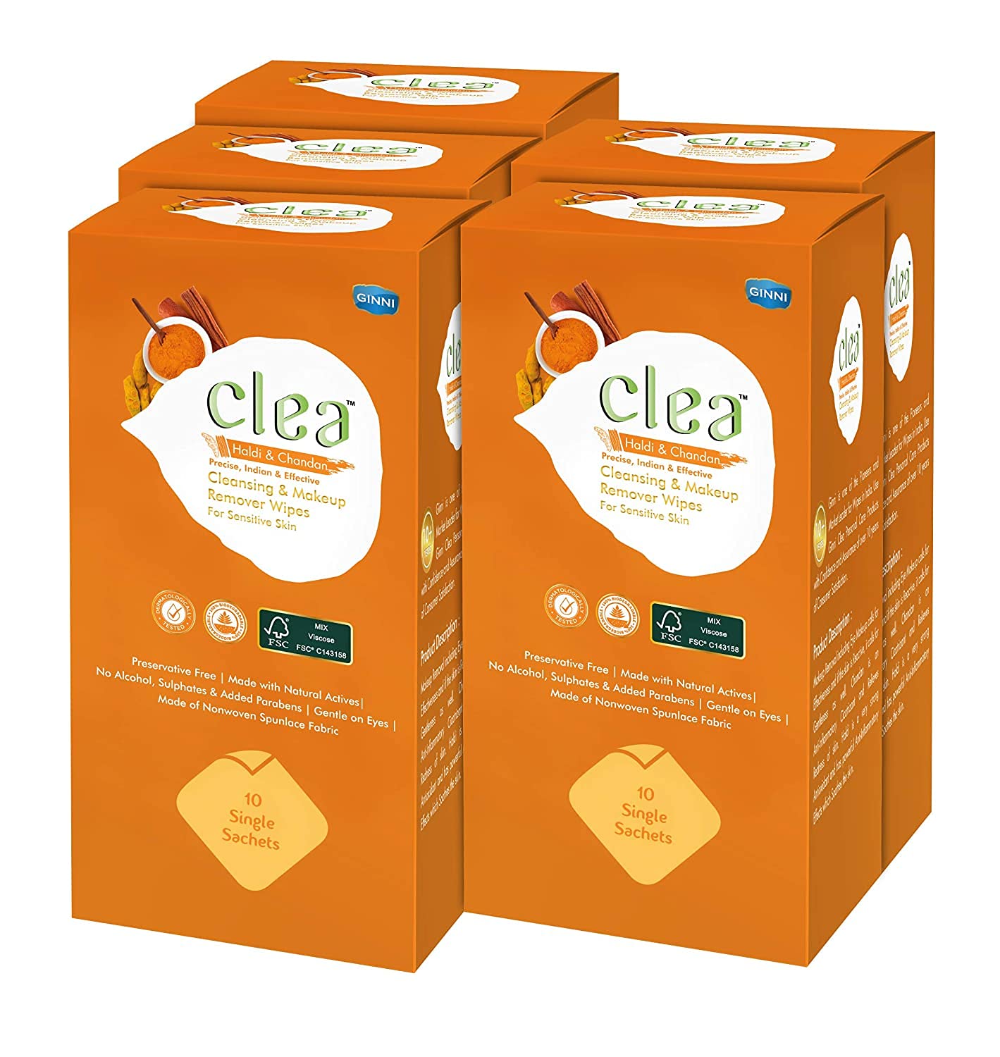Clea Haldi & Chandan Cleansing Makeup Remover Wet Wipes for Sensitive Skin - Soothes Redness, Anti-Inflammatory, Gentle Makeup Removal - Pack of 5 (10 Wipes Each, Wipe Size :- 150mm x 140mm)-image-40