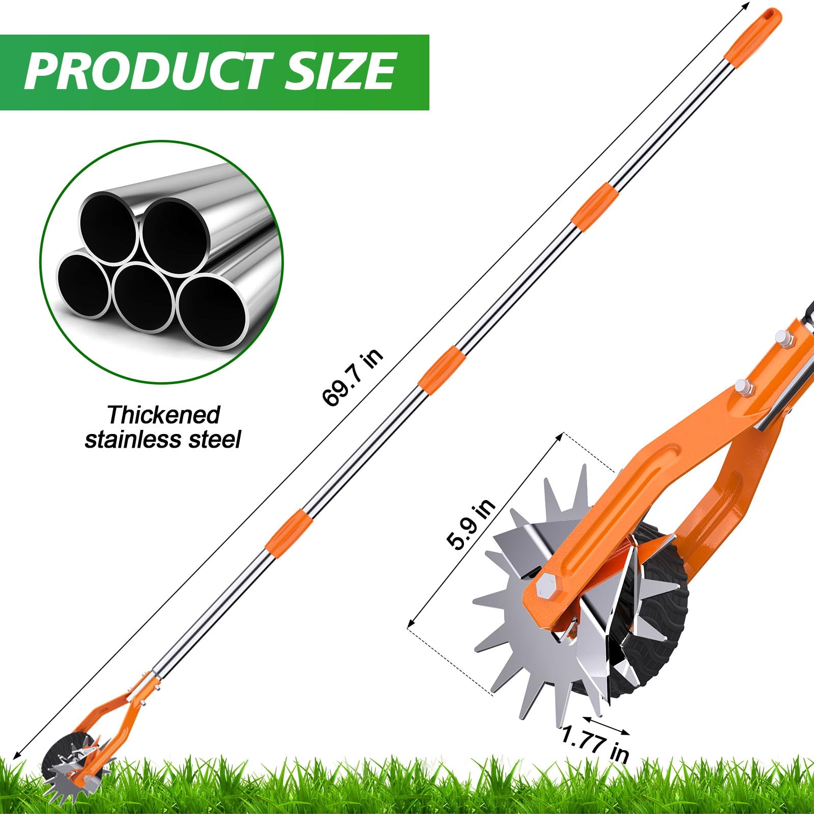 LASTOOLS Wheel Rotary Edger, Sidewalk Manual Lawn Edger, Stainless Steel Handle, Adjustable Height -66.7Inch,Orange - Image 4