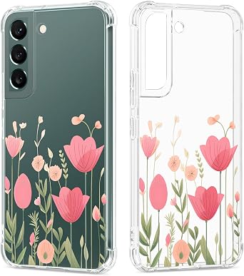 Floral Clear Case for Galaxy S22 for Women/Girls,Pretty Phone Cover for Samsung Galaxy S22 5G,Flower Design Slim Soft Transparent Drop Proof TPU Protective Silicone Bumper Shell,FL-35