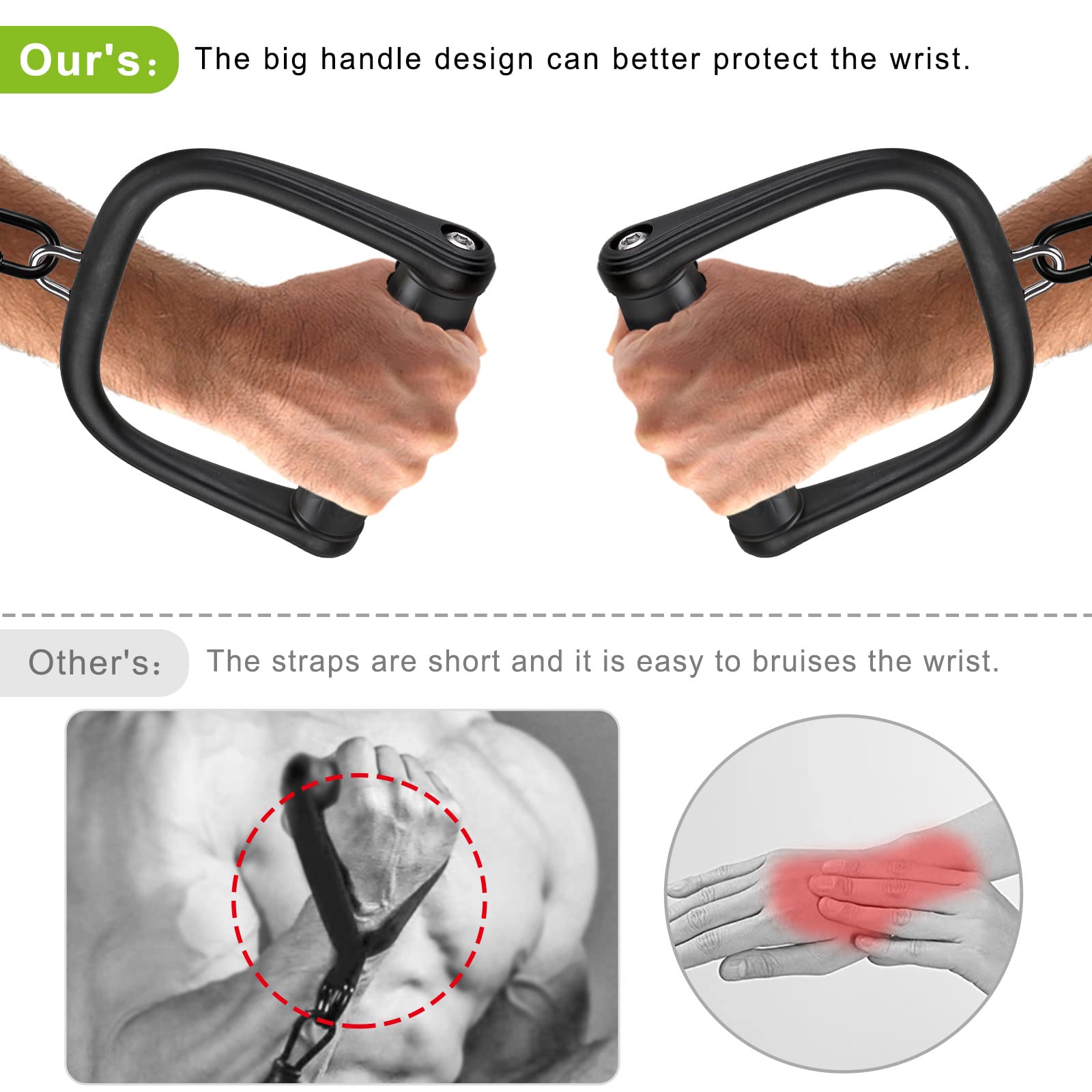 BeneLabel Gym Handle, 2pcs Cable Machine Attachment Tricep Pulley Grip Pull Down D Handle for Fitness Exersice Bands/Crossover/Strength Training Rotatable Handle with Carabiner, Twill Pattern