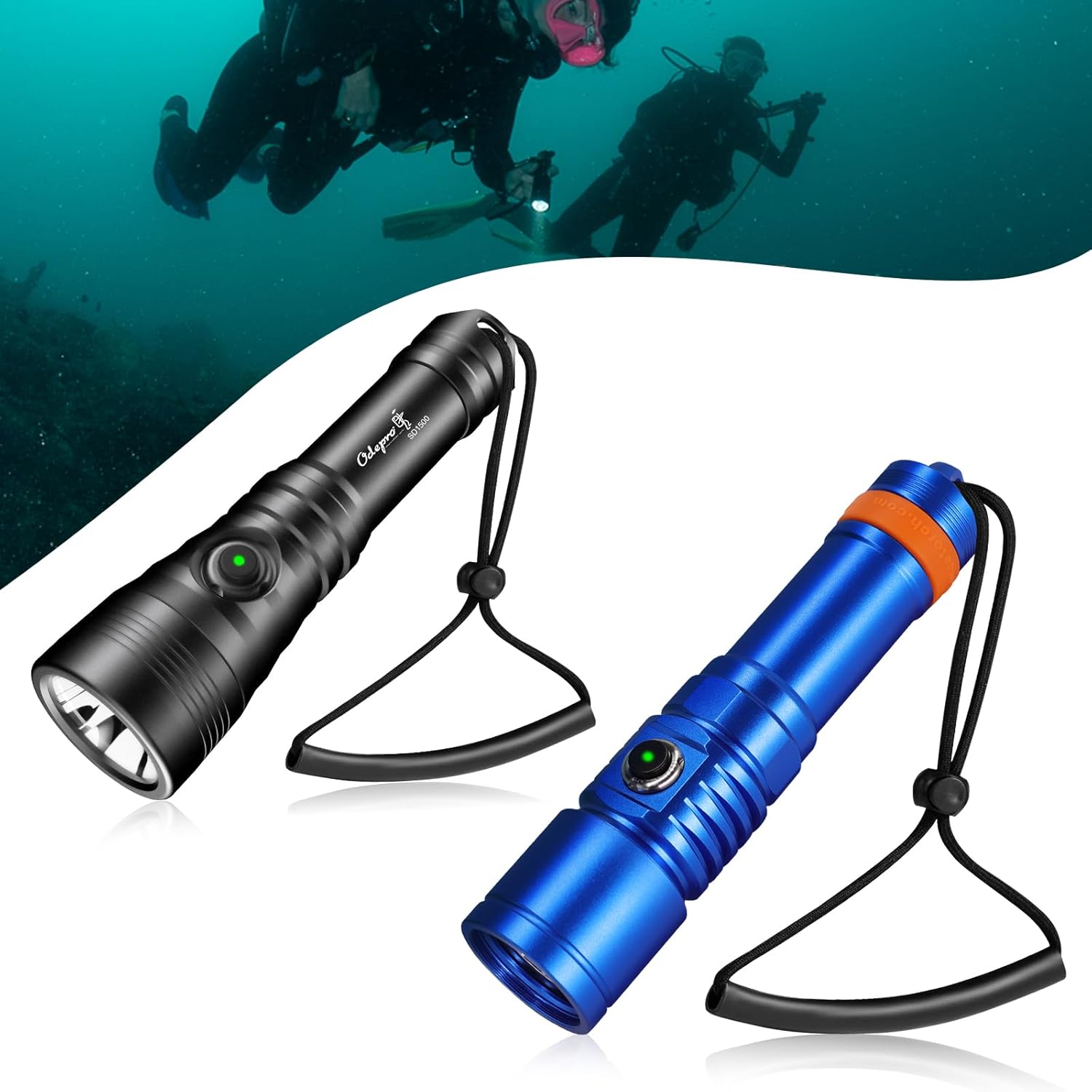 Dive Light Bundle: ORCATORCH D710 (3000 Lumen, Blue) + Odepro SD1500 (1500 Lumen Backup) - Super Bright Underwater Flashlights for Scuba Diving, Cave Exploration & Night Snorkeling
