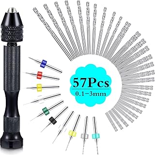 57 PCS Pin Vise Hand Drill Bits Micro Mini Twist Drill Bits Set (0.1-3.0mm) with Precision Hand Drill Bits Rotary Tool for Wood, Manual Work DIY, Jewelry, Plastic, Assembling, Model Making