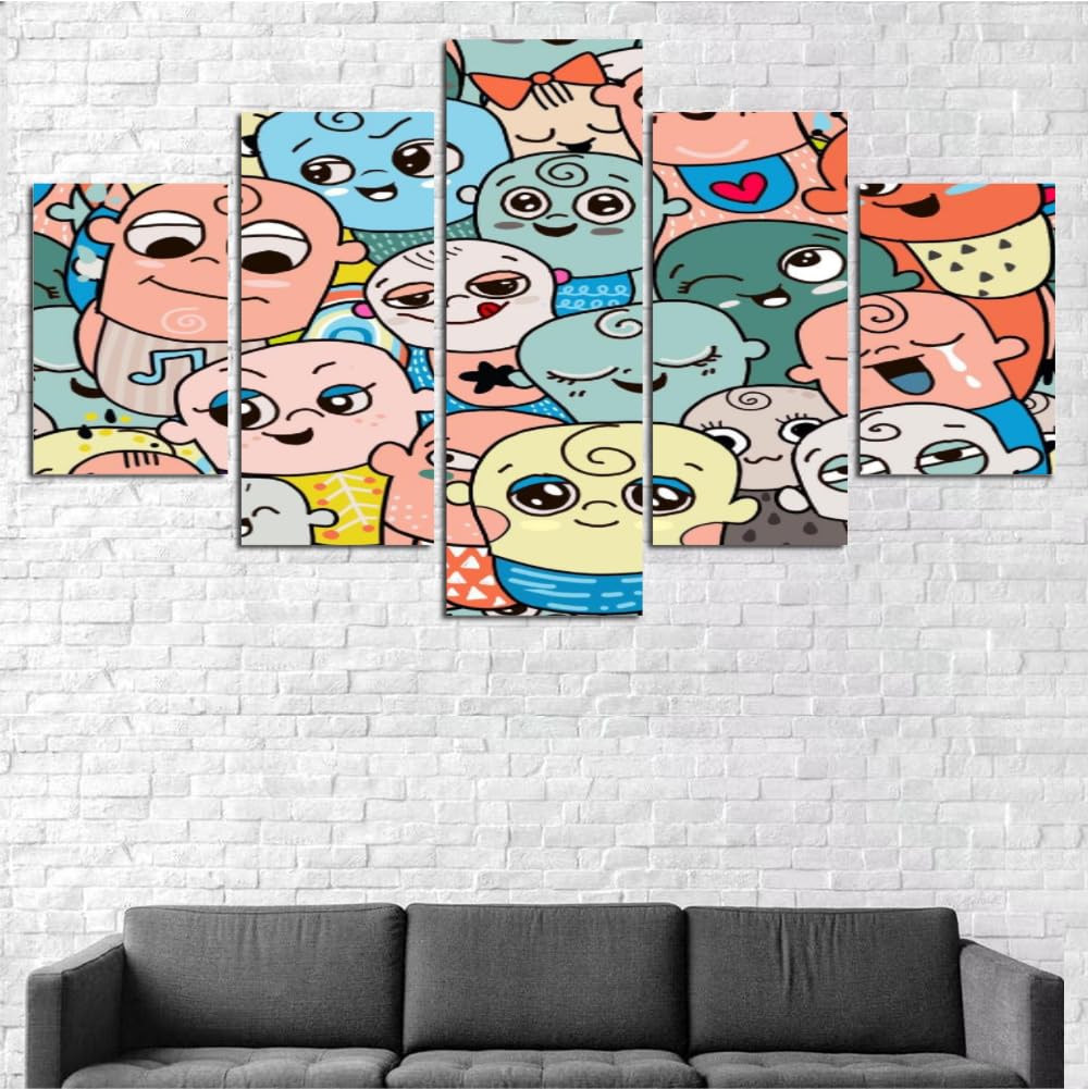 RAPSANI 5 piezas impresiones en lienzo garabato de dibujos animados 5 Piezas Cuadro sobre Lienzo,cuadro en lienzo 5 piezas,Pintura Decoración 5 Piezas,bebé HD Mural Moderno Decor Hogareña,200x100cm