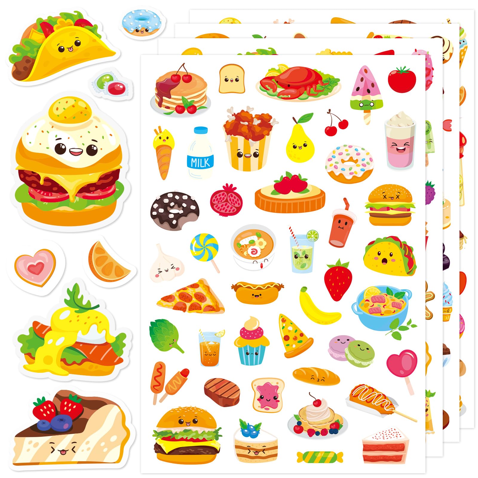Cute Food Stickers 870 Count Cute Snack Hamburger Pizza Cake Donuts Stickers Party Favors Gifts for Scrapbook Gift Wrap Decor (Food)