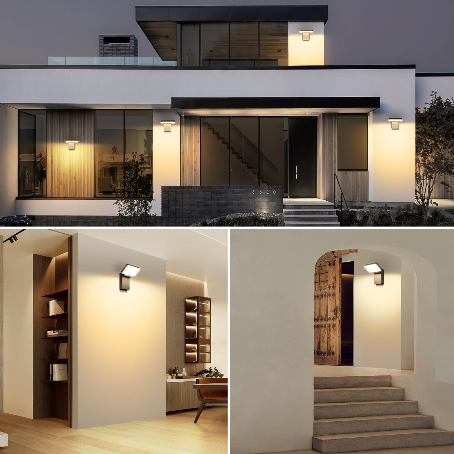 ledmo 60W Applique Da Parete Interno/Esterno 5000 Lumen Faretto LED Da Esterno Con Pannello LED Rotante a 360° 3000K Lampade da Parete Moderno Impermeabile IP65 per Ingresso Terrazza Corridoio