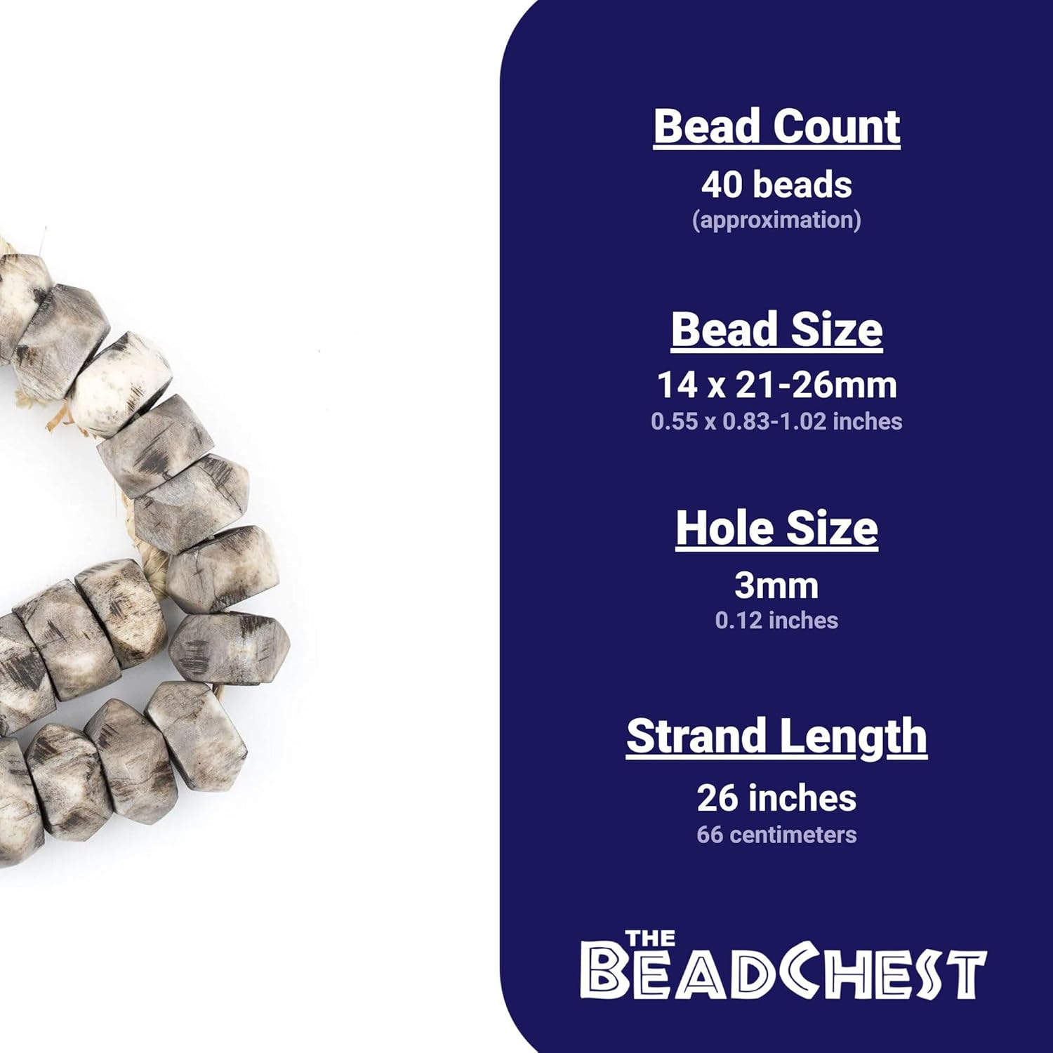 The Bead Chest Grey Bone Beads Faceted 24mm Kenya African Large Hole 26 Inch Strand Handmade