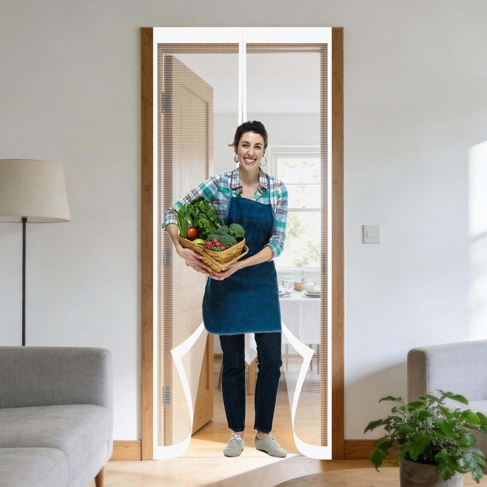Moustiquaire porte 220 x 130 cm blanche sans perçage anti-insectes amovible