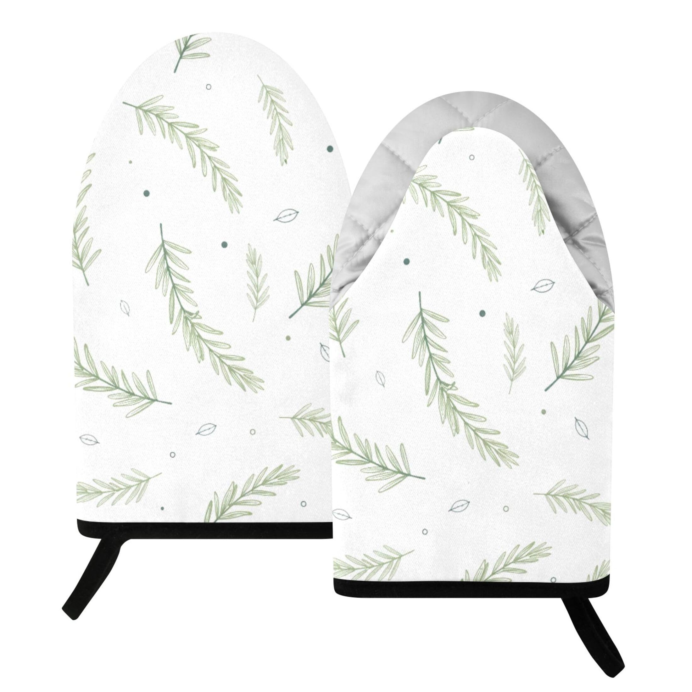 Fuauuyl Oven Mitts Heat Resistant Kitchen Gloves, Leaves Classic Oven Gloves with Hanging Loop for Baking BBQ Cooking Grilling, 1 Pair, 9.5 in