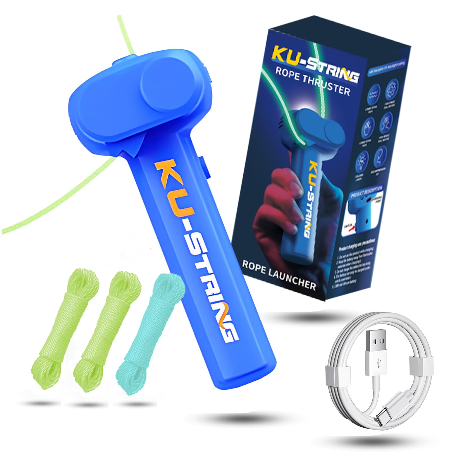 Revolutionary Blue String Rope Launcher Loop Fidget Toy - Defy Gravity and Boost Imagination for Kids and Adults (Deep Blue)