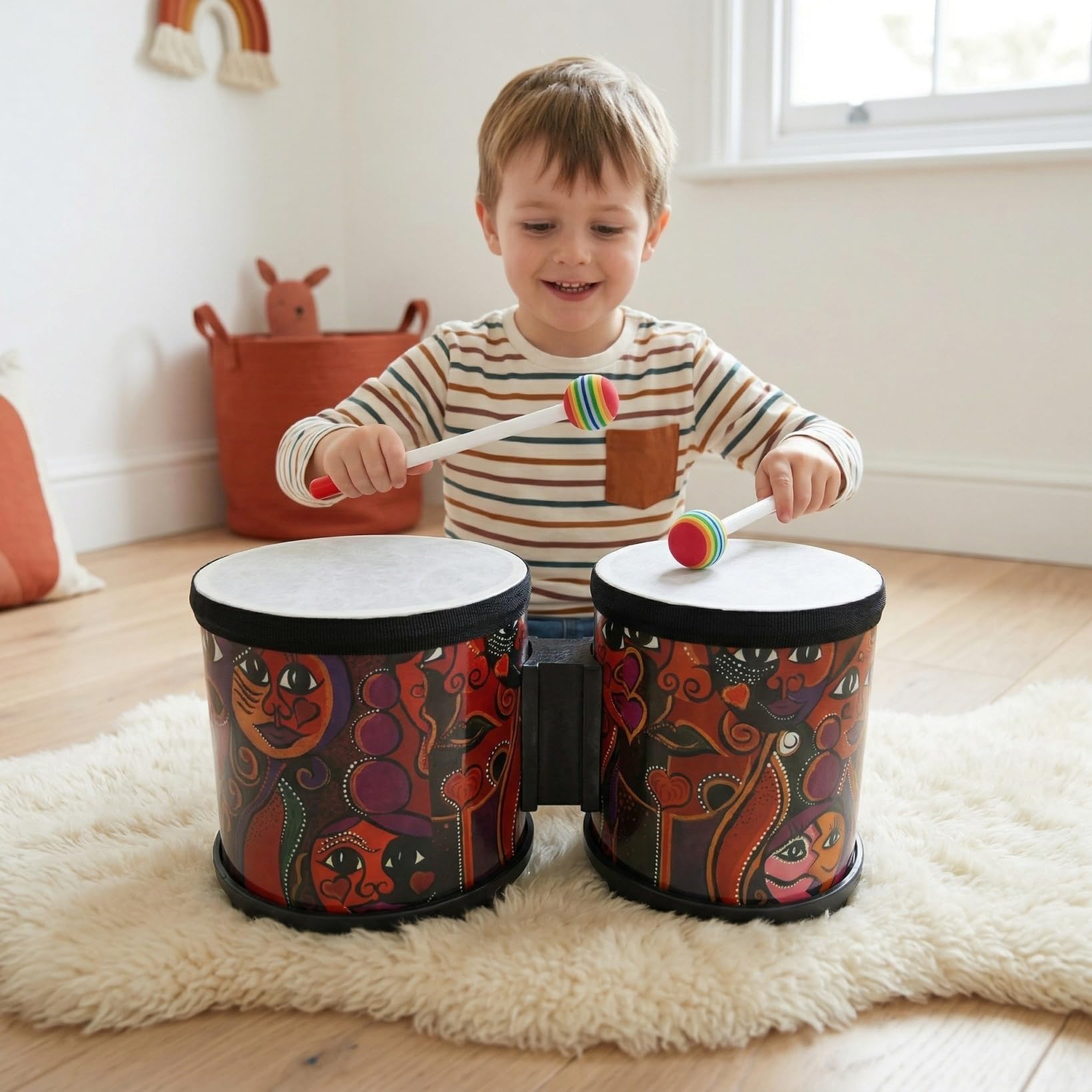 Vaguelly Bongo educativo per bambini con bacchette, strumento a percussione manuale da 30,5 cm, per apprendimento musicale e feste