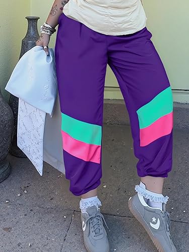 Miniatura 2 de UOUA Pantalones deportivos de los años 80 para mujer, pantalones deportivos de entrenamiento de neón de los años 90, informales, reversibles