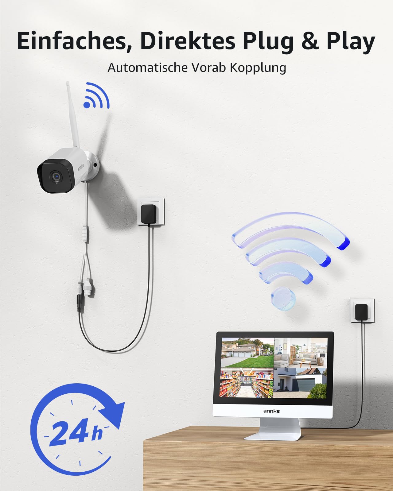 ANNKE 3MP Kit de Caméra de Surveillance avec Moniteur, 12" Moniteur NVR Système de Caméra de Surveillance avec 4PCS Caméras WiFi 3MP, Audio 2 Voie, Reconnaissance de Personne, 30M Vision Nocturne