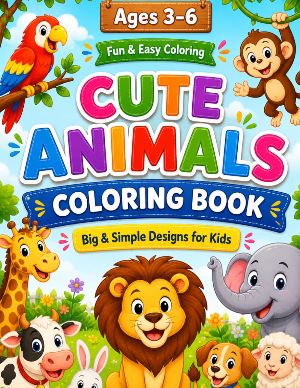 Cute Animals Coloring Book for Kids Ages 3–6: Fun & Easy Animal Coloring Pages for Toddlers and Preschoolers | Big Simple Designs to Boost Creativity, Focus & Early Learning