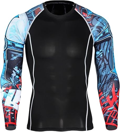 Camiseta de manga larga con protección UPF 50+, ajuste de rendimiento, de compresión, para hombre, camiseta de entrenamiento para natación