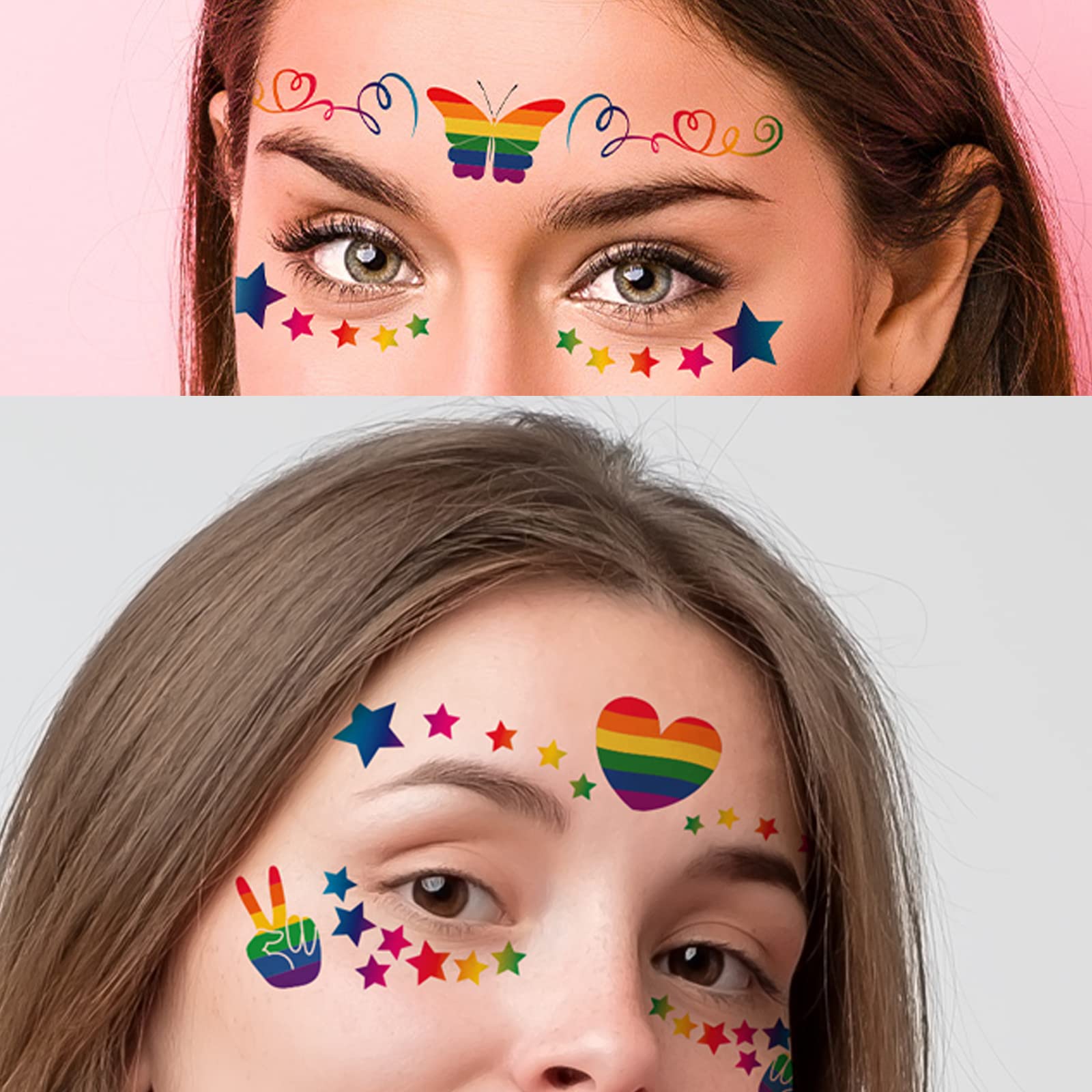 Nirbffo Rainbow Tattoo Pride Temporary Face Tattoos Lgbt Tattoo Sticker Waterproof Rainbow Flag Sticker Party for Women Men Pride Pack of 10 - Image 2